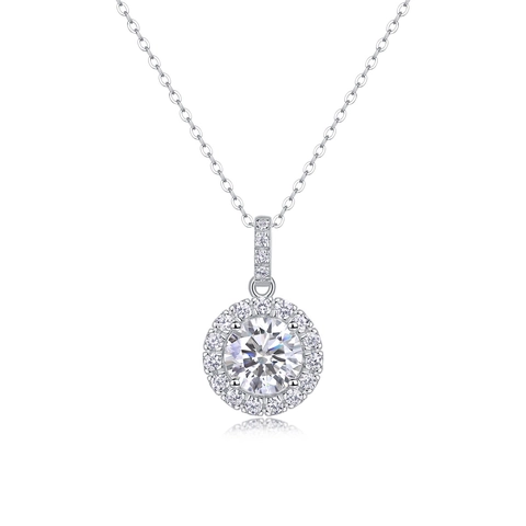925 Sterlingsilber Moissanit Halskette Für Damen Klassische Runde Halo Anhänger Halskette Elegante Schmuck Geschenk Hochzeit