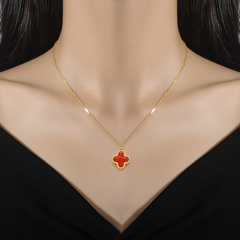 Hanger Ketting Titanium Staal Verguld Dubbelzijdig Klavertje Vier Minimalistische Sieraden Voor Dames