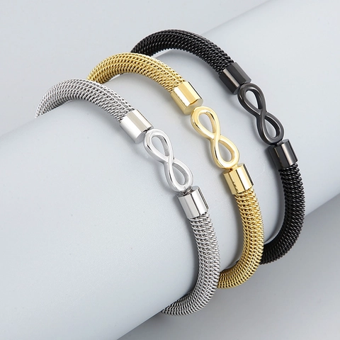 Stainless Steel Mesh Woven Bracelet Hip Hop Anchor Infinity Symbol Open Cuff Bangle For Men Women Individual Punk Jewelry