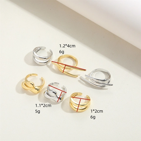 Anello Regolabile Aperto A Doppio Strato Retrò Minimalista Donna Rame Placcato Oro 14K Gioielli Forma Organica