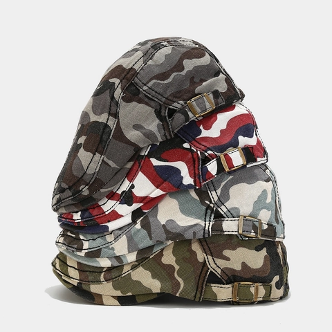 Gorra Plana De Camuflaje Retro De Algodón Lavado Ajustable Visera Corta Exterior Senderismo Boina Para Hombre Mujer