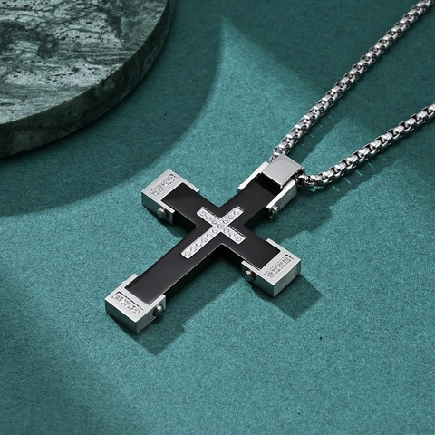 Roestvrijstalen Kruis Hanger Ketting Met Zirkonia Punk Gothic Sieraden Voor Heren En Dames