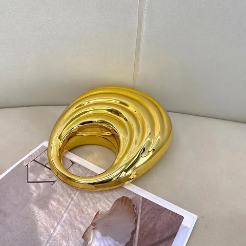 Bolso De Mano Acrílico Espejo Metálico Textura Ondulada Irregular Asa Redonda Retro Elegante Bolso Bandolera Noche Mujer