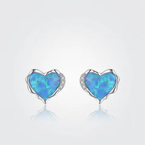 Orecchini A Lobo Cuore Argento Sterling 925 Opale Blu Zirconia Gioielli Eleganti Per Donna