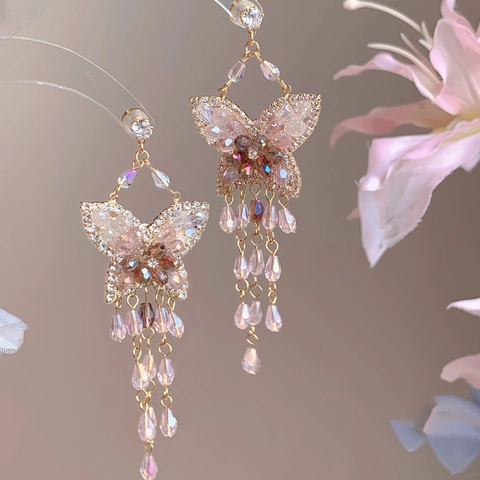 Schmetterling Quasten Ohrhänger Zirkon Kupfer Mit 925 Sterling Silber Ohrstecker Französisch Vintage Elegant Für Frauen