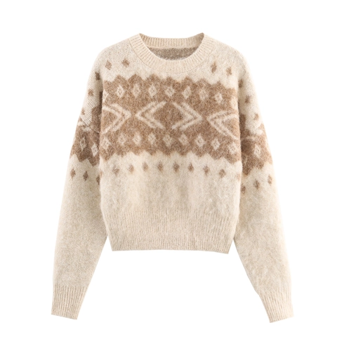 Maglione In Maglia Nordic Fair Isle Da Donna Girocollo Vintage Geometrico Jacquard Peluche Maniche Lunghe