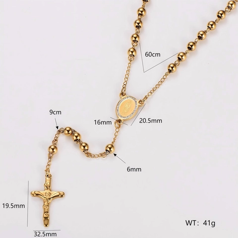 Rosario Collana Acciaio Inossidabile 304 Croce Religiosa Medaglione Vergine Maria Strass Catena Perline Gioielli