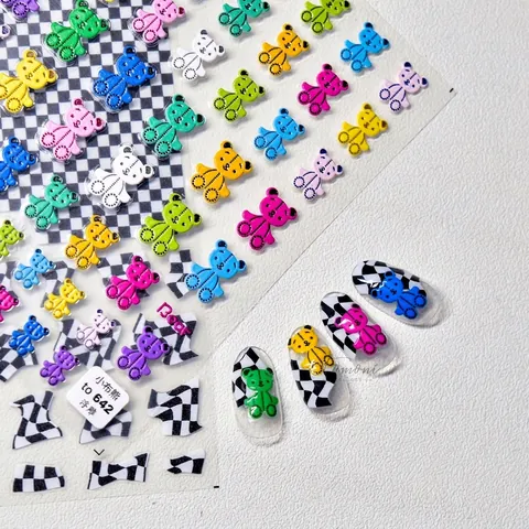 3D Embossed Nail Stickers Cute Cartoon Bear Self Adhesive Decals Manicure DIY Decoration Multi-color Fashion