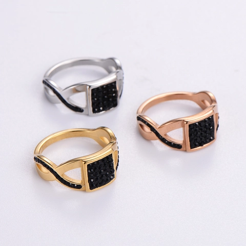 Anillo Cuadrado Con Circonitas Negras De Acero Inoxidable 316L Geométrico Minimalista Joyería De Moda Para Mujer