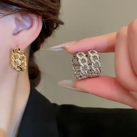 Cuban Link Creolen Mit Silberohrstecker Für Damen Echt Gold Plattiert Kupfer Zirkonia Eingelegt Minimalistischer Schmuck