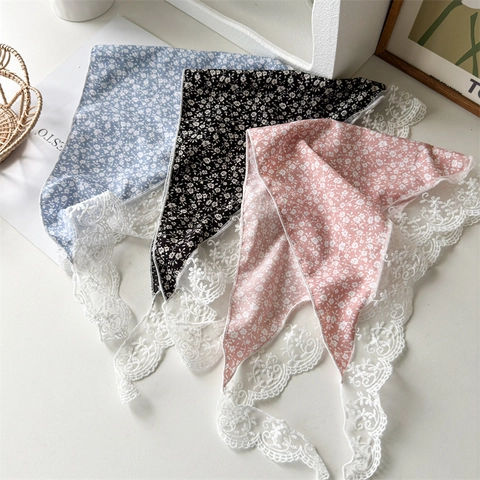 Pañuelo De Triángulo Con Encaje Floral Vintage Estampado De Margaritas Bandana Para Mujer Tela Retro