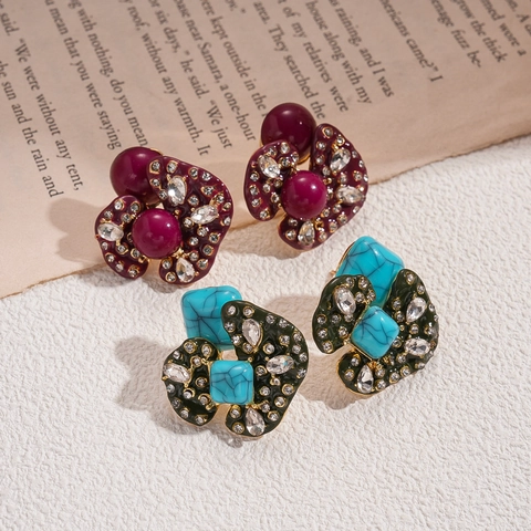 Orecchini A Lobo Geometrici Vintage Per Donna Con Acrilico Strass Smalto E Perno In Argento Gioielli Bohémien