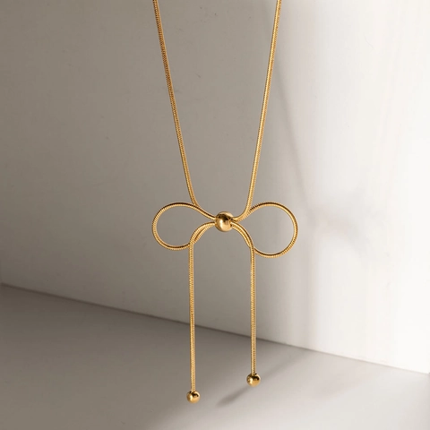 Collana In Acciaio Inossidabile Con Fiocco A Farfalla Placcata Oro 18K Catena A Serpente Regolabile Gioielli Eleganti Con Nappe