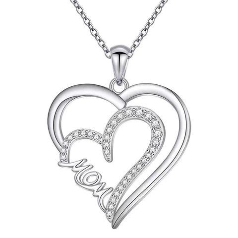 Double Heart Mom Pendant Necklace Copper Rhinestone Clavicle Chain Mother's Day Gift Elegant Jewelry For Women