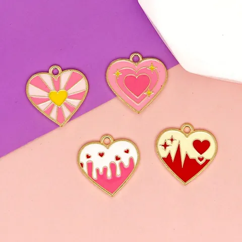 Ciondoli Cuore Rosa Dolce Smalto Lega DIY Creazione Gioielli Collane Portachiavi San Valentino