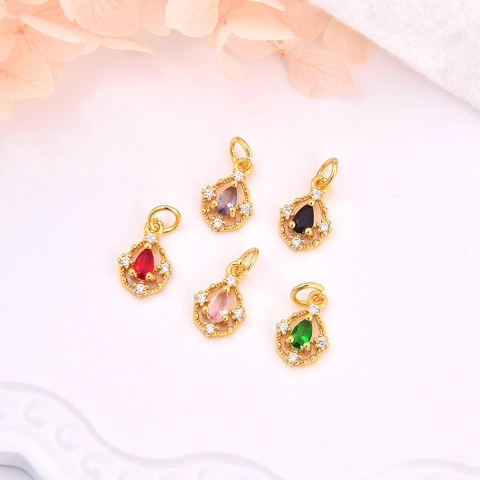 Mini Pendentif Goutte D'eau Cuivre Micro Pavé Zircone Coloré Accessoire De Fabrication Bijoux DIY Élégant Vintage