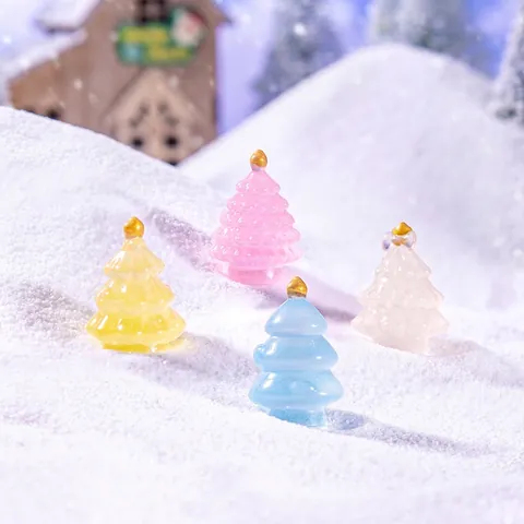 Mini Christmas Tree Figurine Luminous Resin Glow In The Dark Macaron Colors Desktop Micro Landscape DIY Decoration Cute