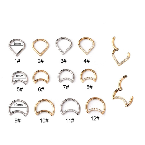 Anello Naso Orecchino Cartilagine Acciaio Inossidabile Rame Zircone Clicker Cerniera Luna Forma Goccia Gioielli Piercing Unisex