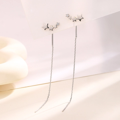 Fashion Copper Zirconia Star Threader Earrings Long Tassel Starry Ear Line For Women Minimalist Sweet Jewelry Gift