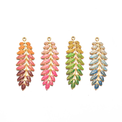 Ciondolo Foglia Smalto Colorato Acciaio Inossidabile DIY Accessorio Gioielli Per Orecchini Collane Stile Botanico Retrò