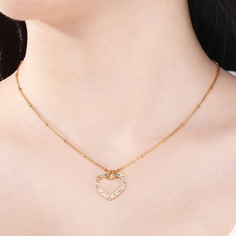 Herz Rund Anhänger Halskette Edelstahl Hohl Zirkonia Eingelegt Vergoldet Perlenkette Mode Schmuck Für Damen
