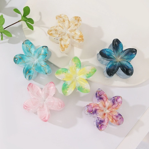 Pinzas Para El Cabello De Flores Acetato Plumeria Forma Floral Textura De Mármol Papel De Oro Elegante Dulce Accesorios Para El Cabello Mujeres