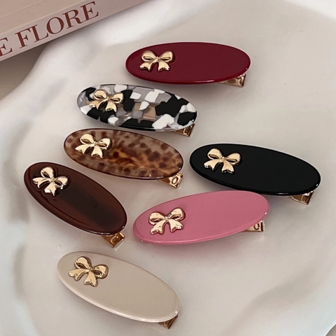 Elegant Bow Knot Oval Duckbill Hair Clip Acetate Resin Metal Side Clip Korean Style For Women