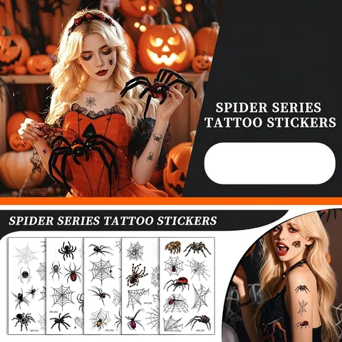 3D Realistische Spinne Temporäre Tattoo Aufkleber Wasserdicht Halloween Spinnennetz Körperkunst Gothic Horror Kostüm Zubehör