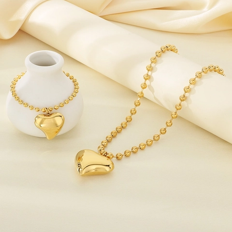 Set Di Gioielli In Acciaio Inossidabile Collana E Bracciale Con Pendente A Cuore Catena A Sfere Per Donne