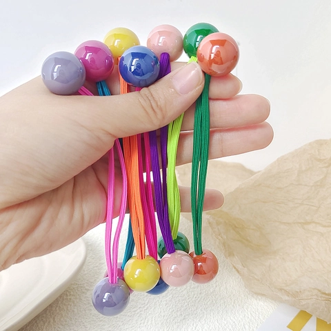 Kids Candy Color Double Ball Hair Ties High Elastic Hair Bands Handmade Geometric Beads Ponytail Holder Hair Accessories