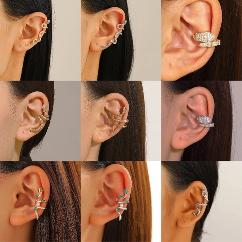 Vintage Snake Shaped Ear Cuff Non Pierced Copper Rhinestone Ear Clip For Women Punk Style Individual Jewelry Accessories