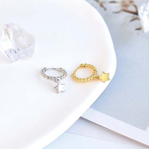 Orecchini Huggie Stella Minimalista Cerchio Con Perline Ottone Con Perno Argento Sterling 925 Stile Chic Per Donne