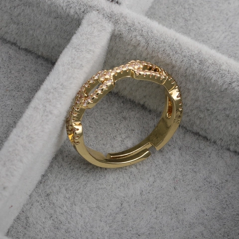 Zircon Ring Copper Micro Pave Gold Plated Hollow Chain Design Adjustable Elegant Fashion Jewelry For Women Gift