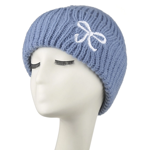 Cappello Beanie Invernale da Donna Caldo a Maglia Con Ricamo a Fiocco Spesso Morbido a Costine Acrilico Berretto Outdoor Termico