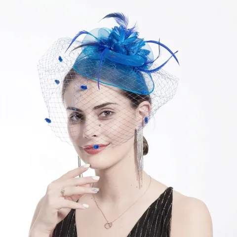 Vintage Netzschleier Fascinator Hut Haarclip Mit Federn Und Stoffblumen Eleganter Braut Hochzeit Party Accessoire