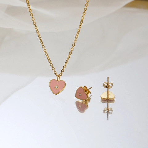 Rosa Herz Edelstahl Ohrstecker Für Damen Girly Minimalistisch Emaille Herzform Strass Eingelegt Gold Silber Galvanisiert Schmuck Geschenk