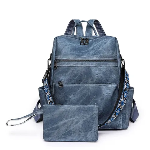 Mochila Retro De Cuero PU Para Mujeres Con Bolsa A Juego Gran Capacidad Multibolsillo Viaje Correa Bordada Étnica