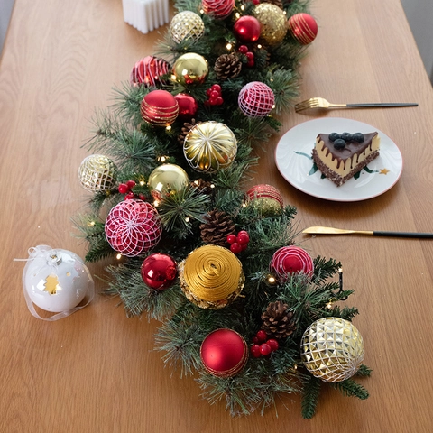 Christmas Garland Artificial Pine Needle Pine Cone Flocked Snow LED Light Ornament For Stair Mantle Door Holiday Home Decor