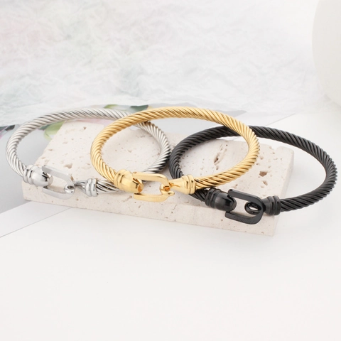 Bangle Bracelet Stainless Steel Horseshoe Buckle Twisted Cable Wire Retro Minimalist Nautical Style For Men Women