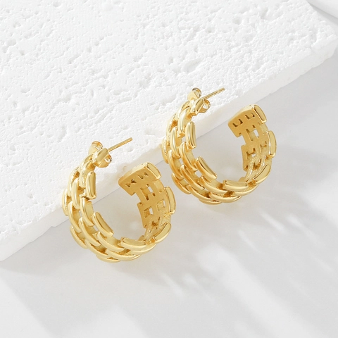 Pendientes De Aro De Acero Inoxidable Con Textura De Cadena Trenzada Joyería Geométrica Para Mujer