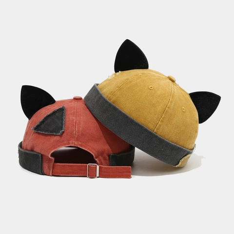 Berretto Docker In Cotone Lavato Retrò Con Orecchie Di Gatto Cappello Senza Visiera Consumato Per Uomo Donna Regolabile Streetwear
