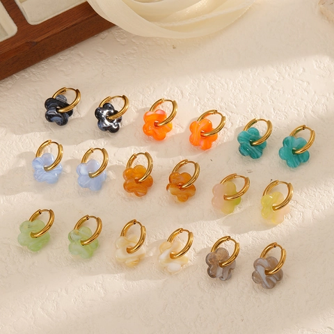 Edelstahl Blumen Creolen Für Frauen PVD Vergoldet Bunte Acryl Florale Anhänger Mode Schmuck Geschenk