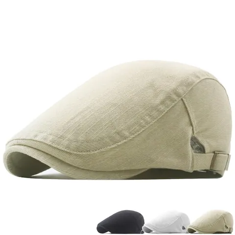 Men's Cotton Flat Cap Adjustable Twill Ivy Newsboy Painter Golf Hat Solid Color Breathable Summer Sun Protection Casual