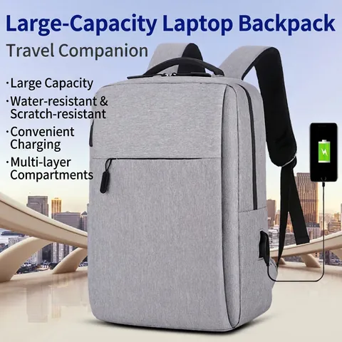 Men Laptop Backpack Oxford Cloth Large Capacity Business Travel Bag With USB Charging Port Waterproof Lightweight