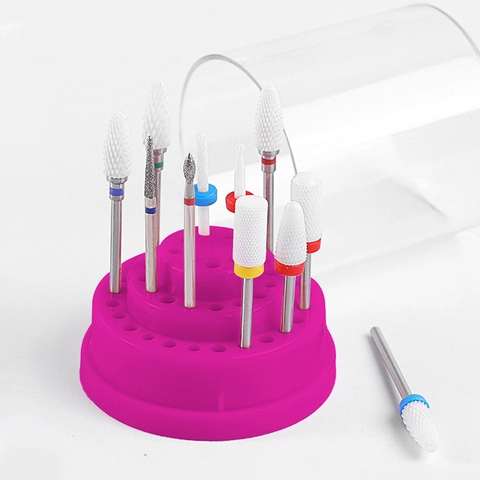 Nail Drill Bit Storage Box PP Plastic Multi Hole Tiered Display Stand Transparent Dustproof Cover Manicure Tool Organizer