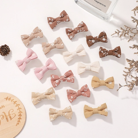 Embroidered Bow Hair Clips For Toddler Girls Sweet Floral Polyester Fabric Handmade Hairpin Accessory Fresh Style Clips