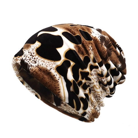 Gorro Beanie Estampado Leopardo Franela Suave Doble Capa Calentador De Cuello Turbante Para Hombre Mujer Casual