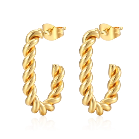 Pendientes De Aro En C Trenzados Mujer Acero Inoxidable Chapado Oro 18K Joyería De Moda Minimalista Retro