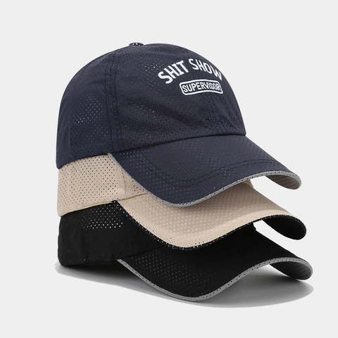 Casquette De Baseball Mesh Respirante Séchage Rapide Polyester Slogan Réglable Protection Solaire Chapeau Sport