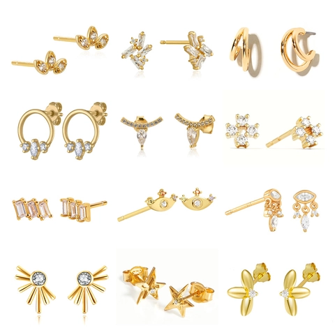 Minimalistische Geometrische Ohrstecker Mit 925 Sterling Silber Ohrstecker Vergoldet Zirkonia Täglicher Schmuck Für Frauen